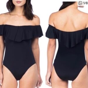 Like New Trina Turk Black Off-Shoulder One Piece Swimsuit